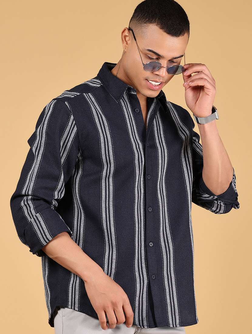 men striped long sleeve regular fit casual shirt