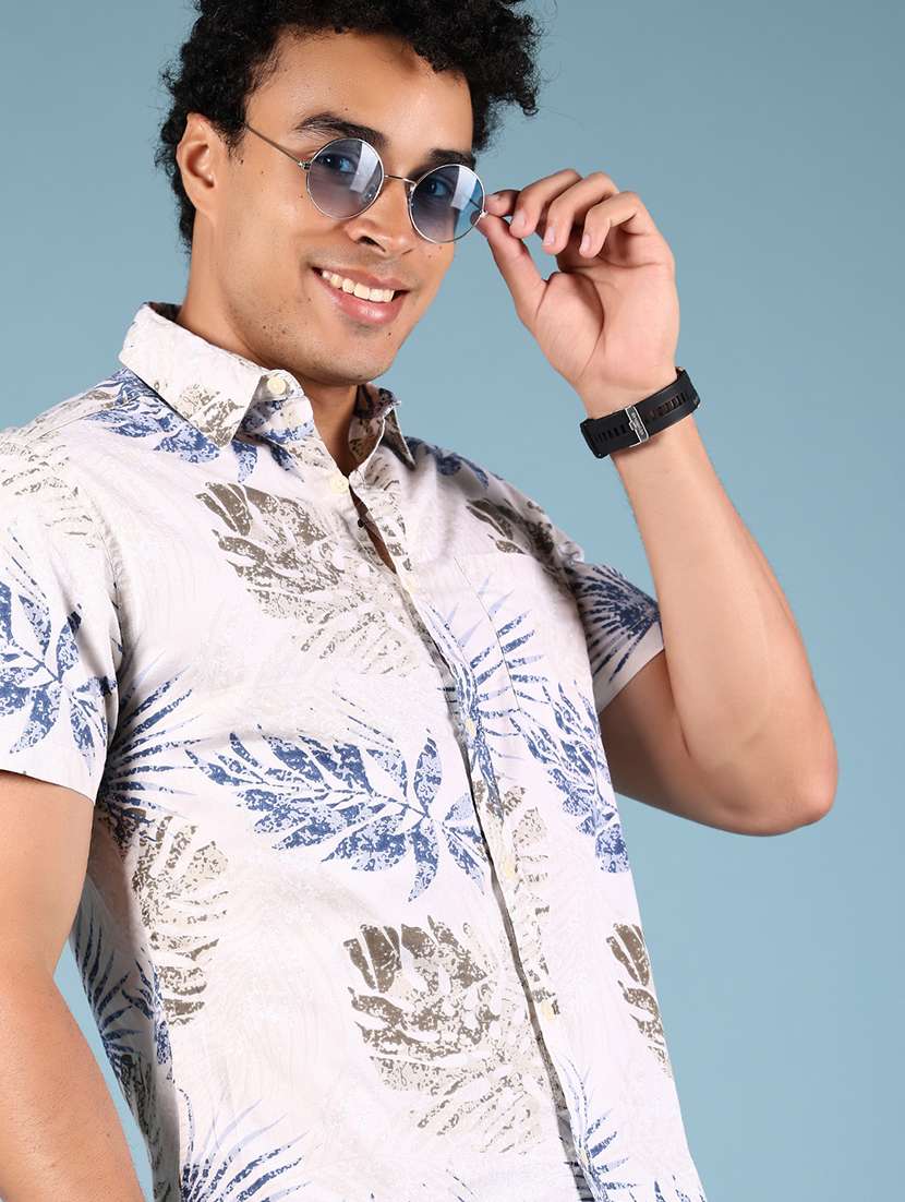 men printed short sleeve regular fit casual shirt