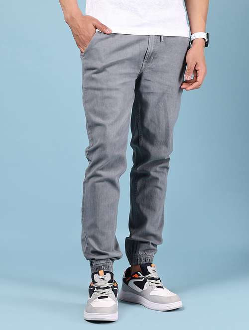 men grey solid mid rise regular fit jogger - 21873125 -  Standard Image - 0