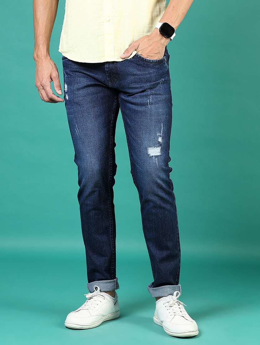 men distress mid rise full length jean