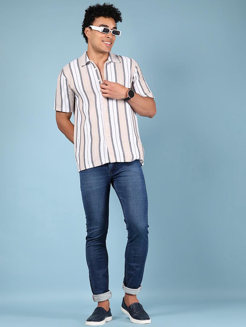 men striped short sleeve regular fit casual shirt - 21873162 - Standard Image - 5