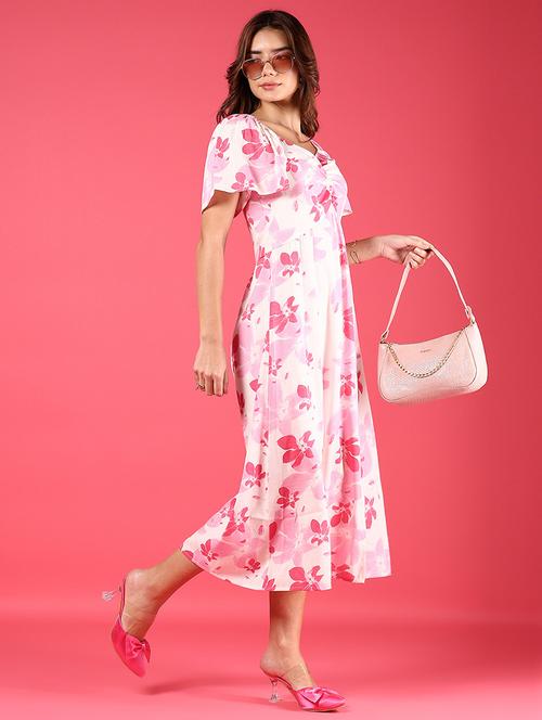 women pink floral printed a-line dress - 21873302 - Standard Image - 0