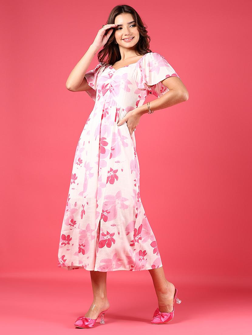 women pink floral printed a-line dress - 21873302 - Standard Image - 3