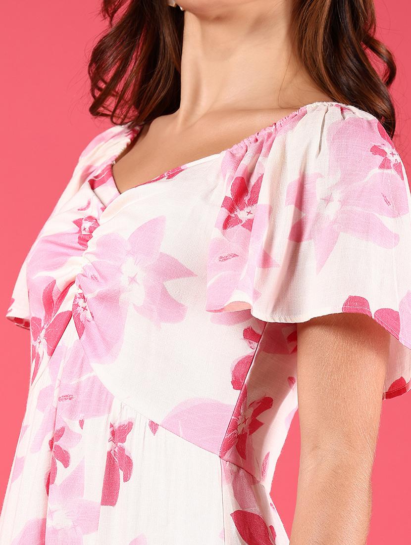 women pink floral printed a-line dress - 21873302 - Standard Image - 5