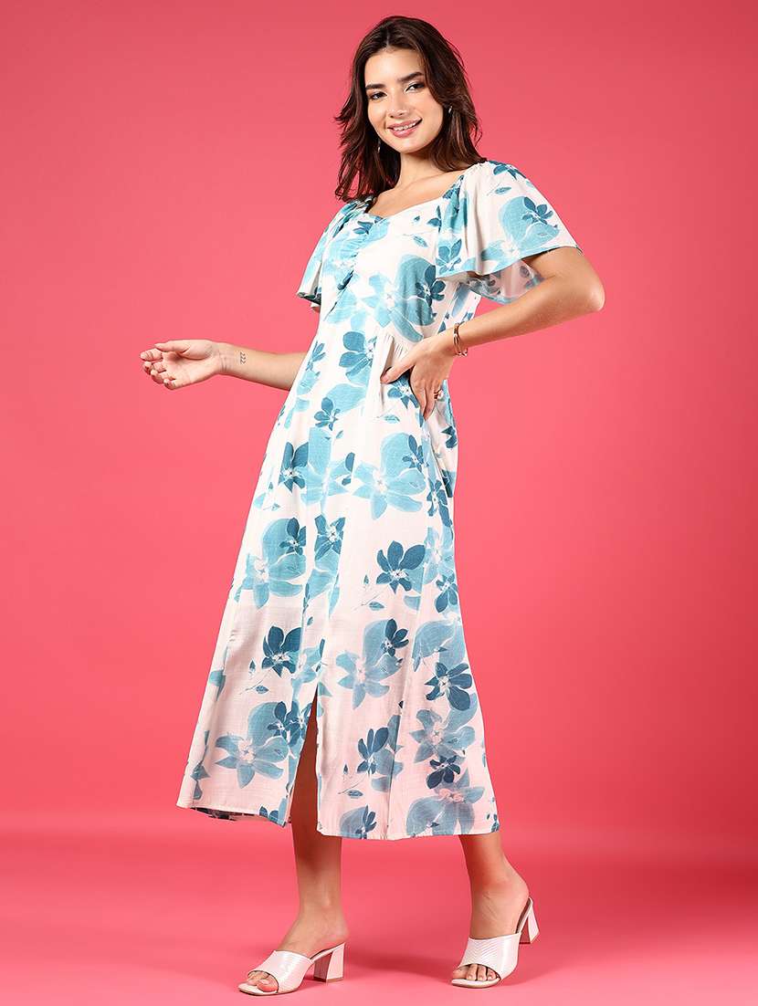 women floral print flared sleeve a-line dress - 21873304 - Standard Image - 3