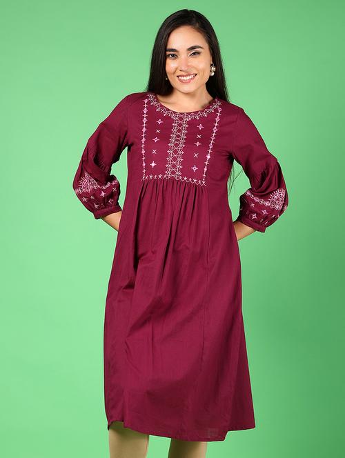 purple cotton aline kurta - 21873332 - Standard Image - 0