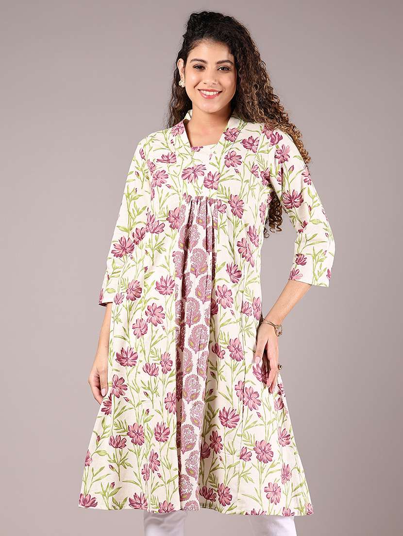women off white floral print a-line kurta