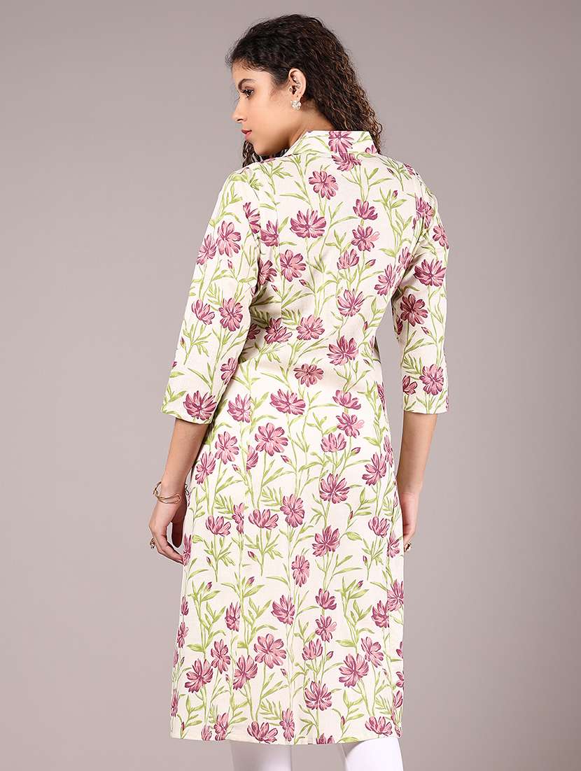 women off white floral print a-line kurta - 21873333 -  Standard Image - 3
