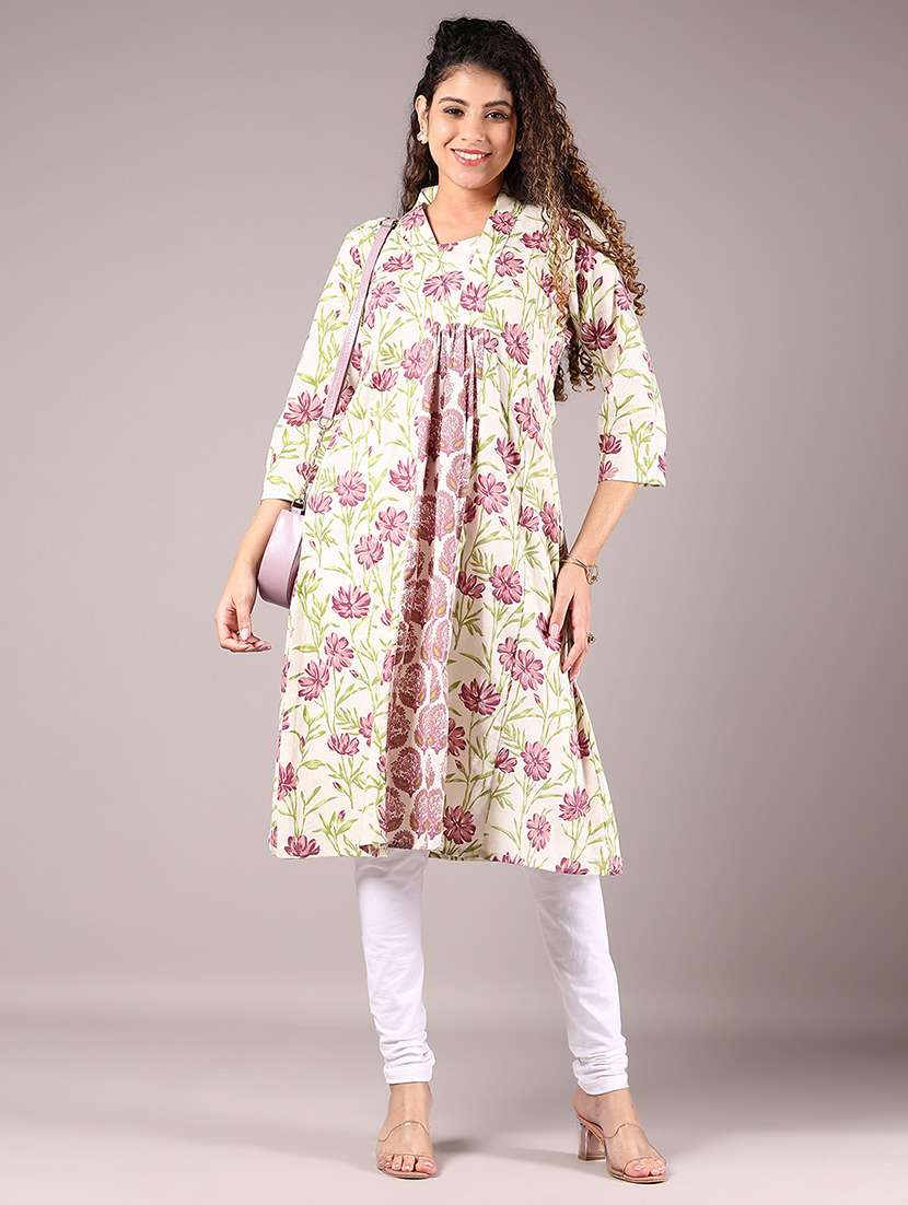 women off white floral print a-line kurta - 21873333 -  Standard Image - 5