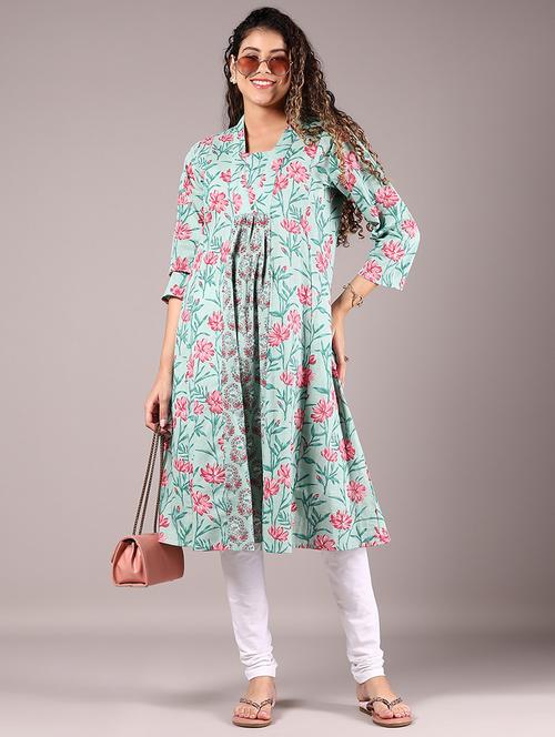 green cotton aline kurta - 21873334 - Standard Image - 0