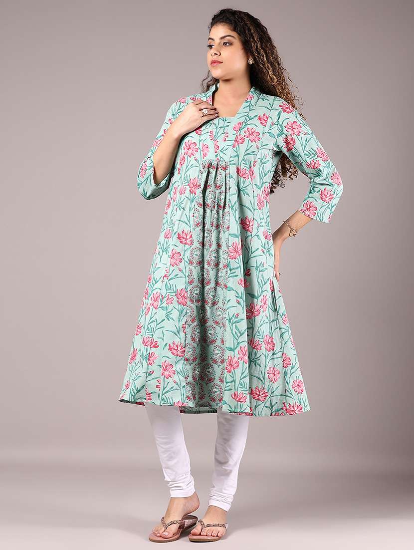 green cotton aline kurta - 21873334 - Standard Image - 3