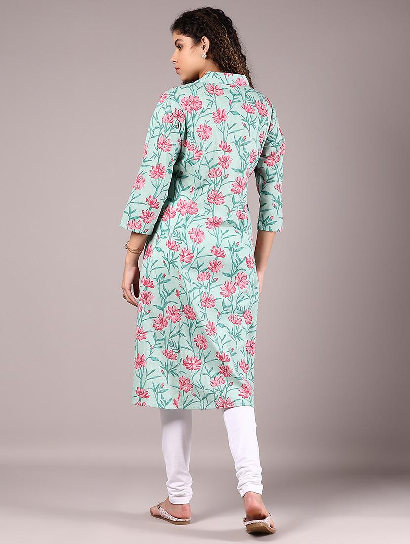 green cotton aline kurta - 21873334 - Standard Image - 5