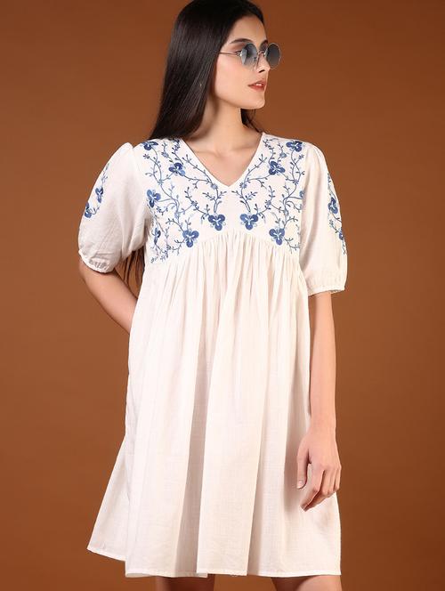 women embroidered puff sleeve a-line dress - 21873340 - Standard Image - 0