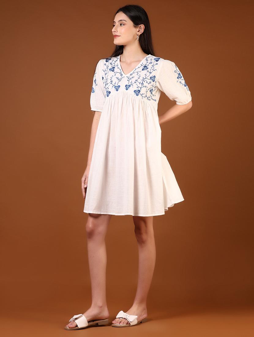 women embroidered puff sleeve a-line dress - 21873340 - Standard Image - 5