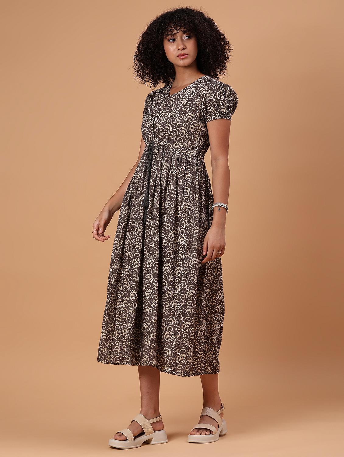 women grey printed short sleeve a-line dress - 21873341 - Standard Image - 3