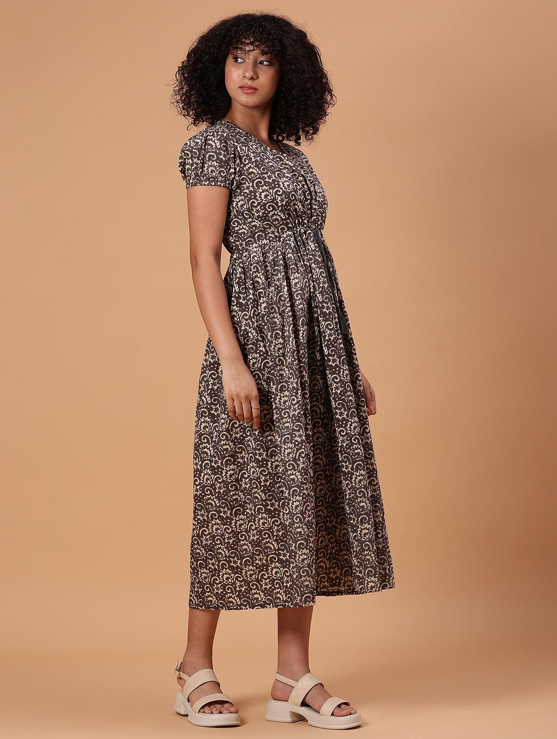 women grey printed short sleeve a-line dress - 21873341 - Standard Image - 5