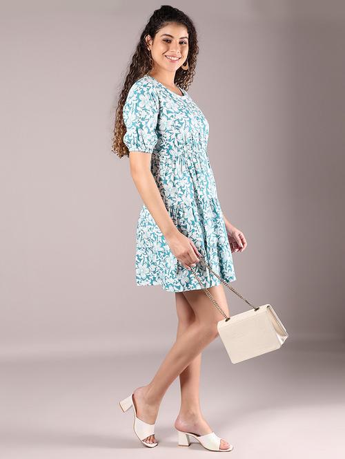 women floral print puff sleeve tiered dress - 21873342 - Standard Image - 0