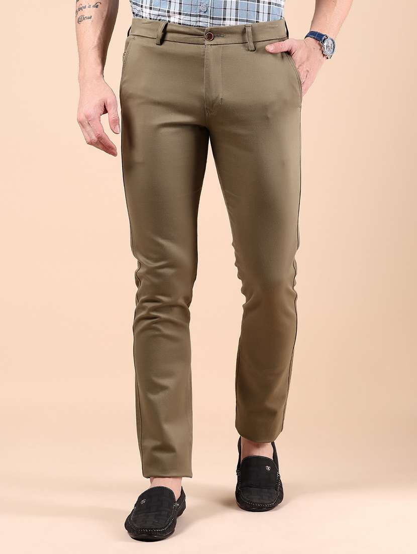 men solid md rise casual chinos 