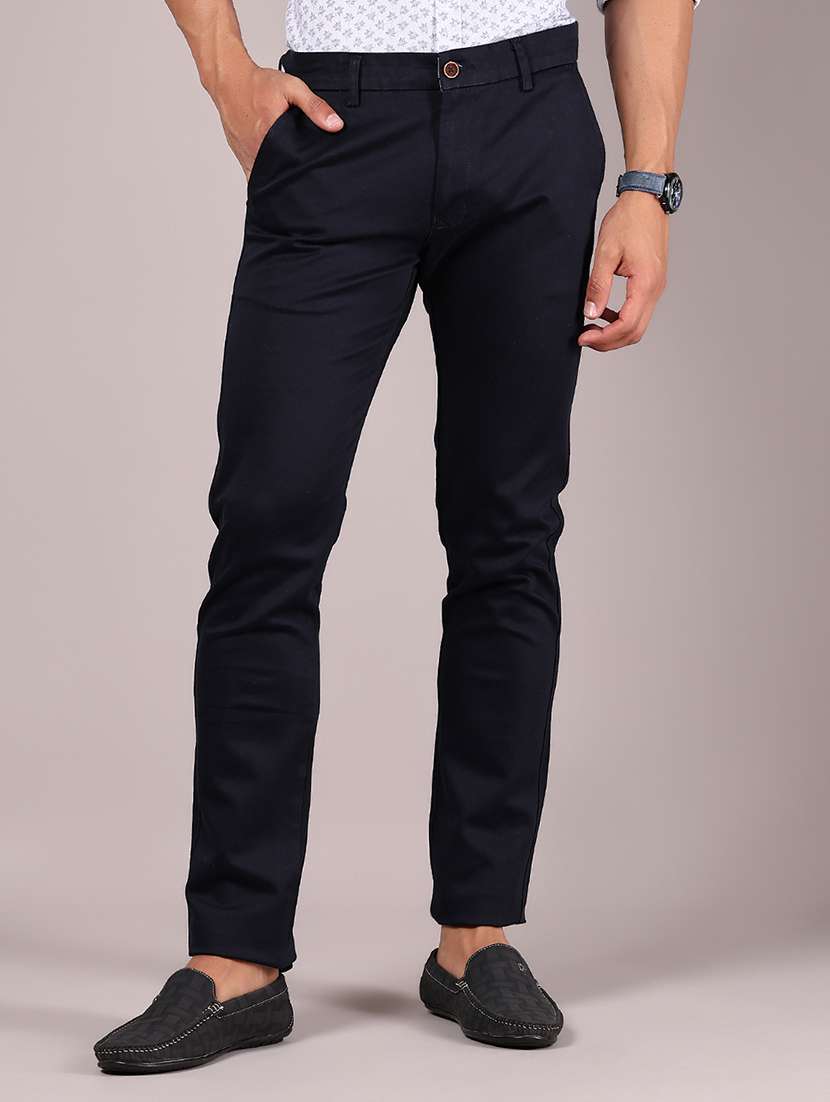 men solid md rise casual chinos 