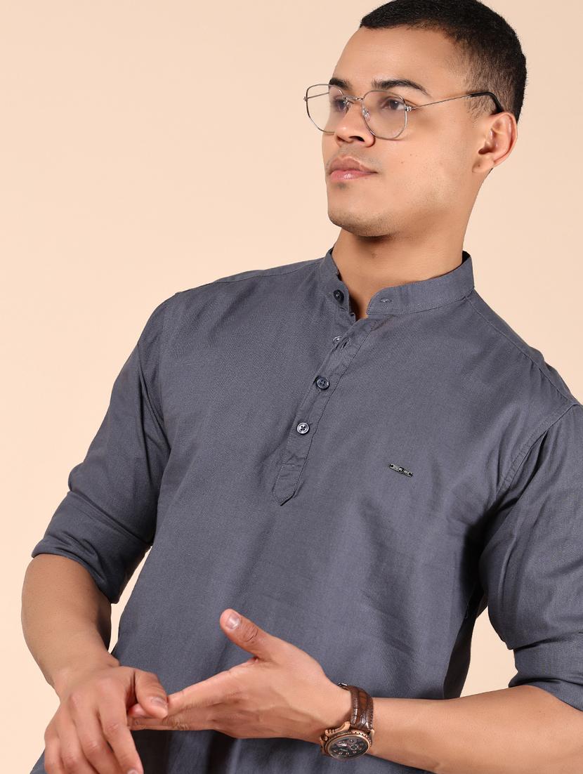 men solid mandarin neck short kurta - 21873458 - Standard Image - 3