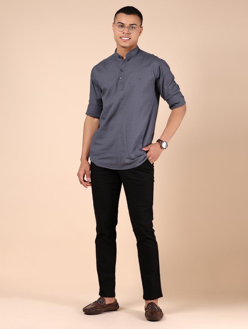 men solid mandarin neck short kurta - 21873458 - Standard Image - 5