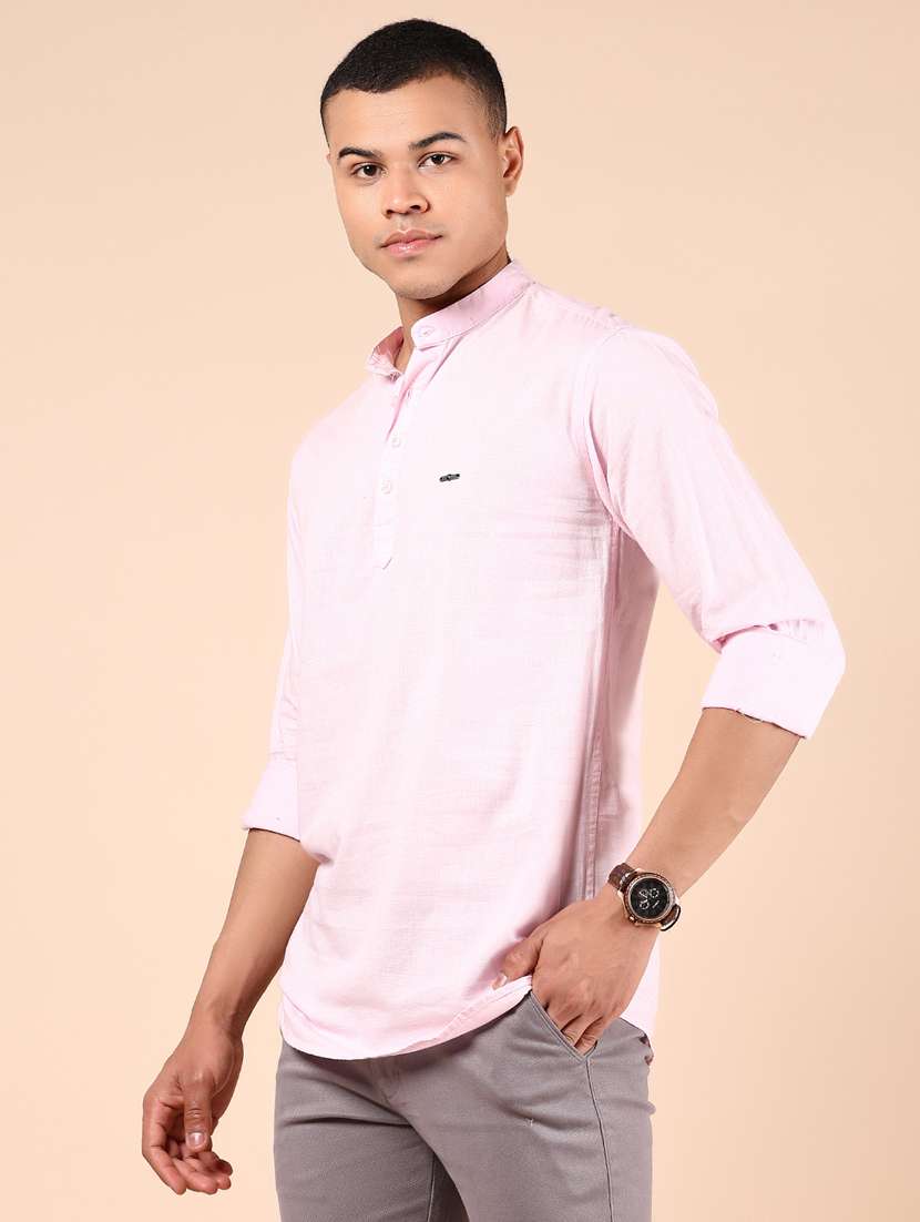 men solid mandarin neck short kurta - 21873460 -  Standard Image - 3