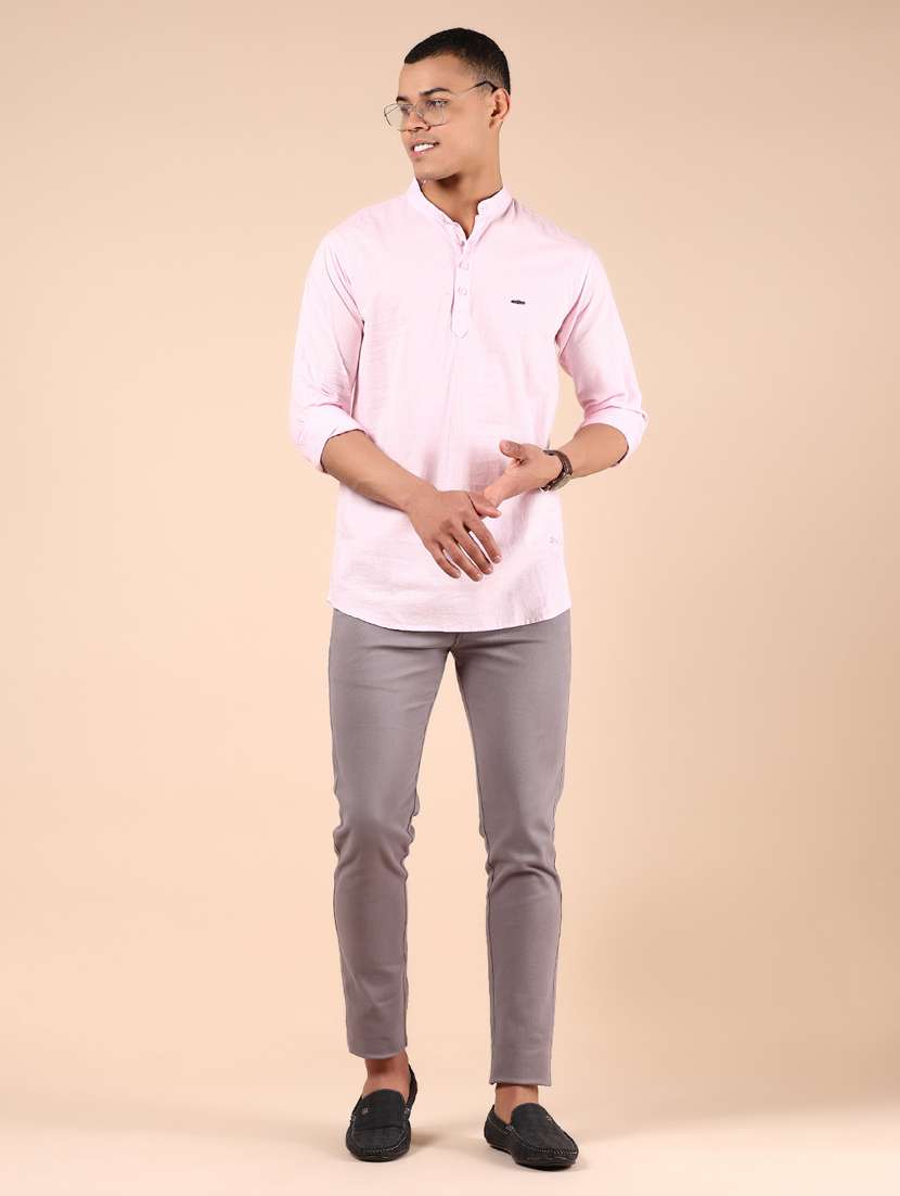 men solid mandarin neck short kurta - 21873460 -  Standard Image - 5