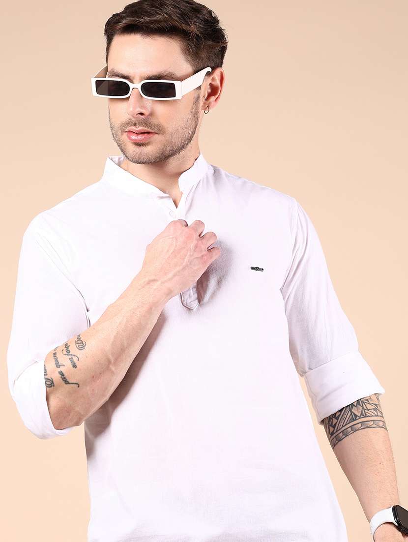 men solid mandarin neck short kurta