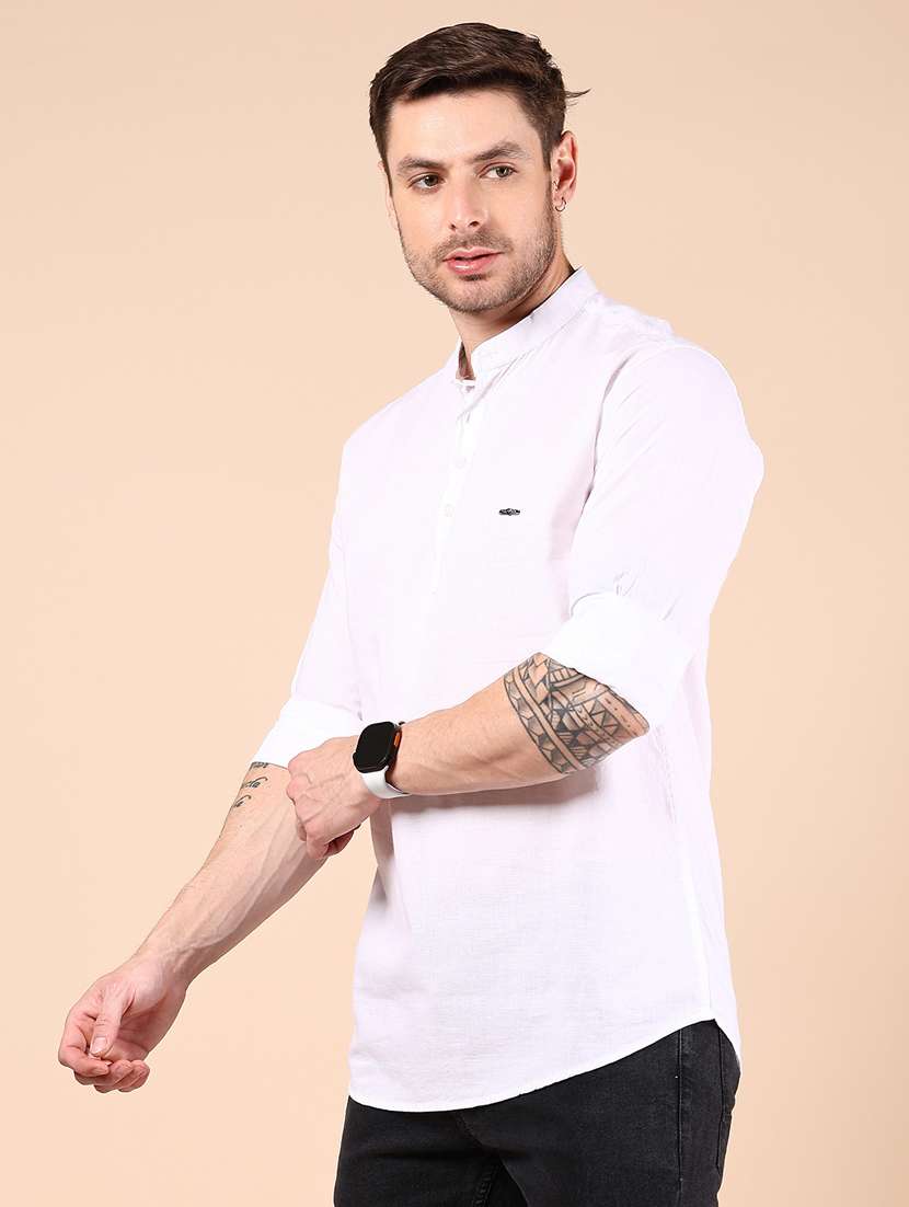 men solid mandarin neck short kurta - 21873461 -  Standard Image - 3