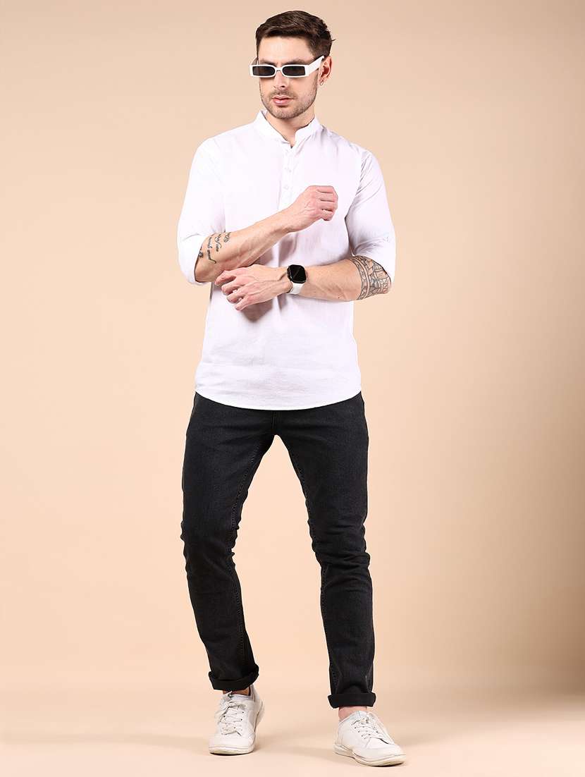 men solid mandarin neck short kurta - 21873461 -  Standard Image - 5
