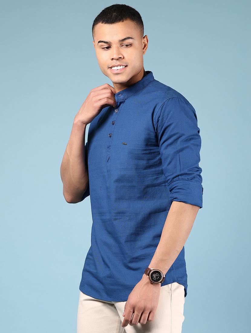 men solid mandarin neck short kurta - 21873462 - Standard Image - 3