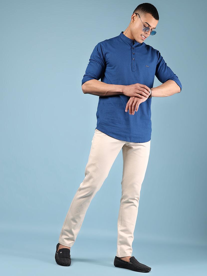 men solid mandarin neck short kurta - 21873462 - Standard Image - 5