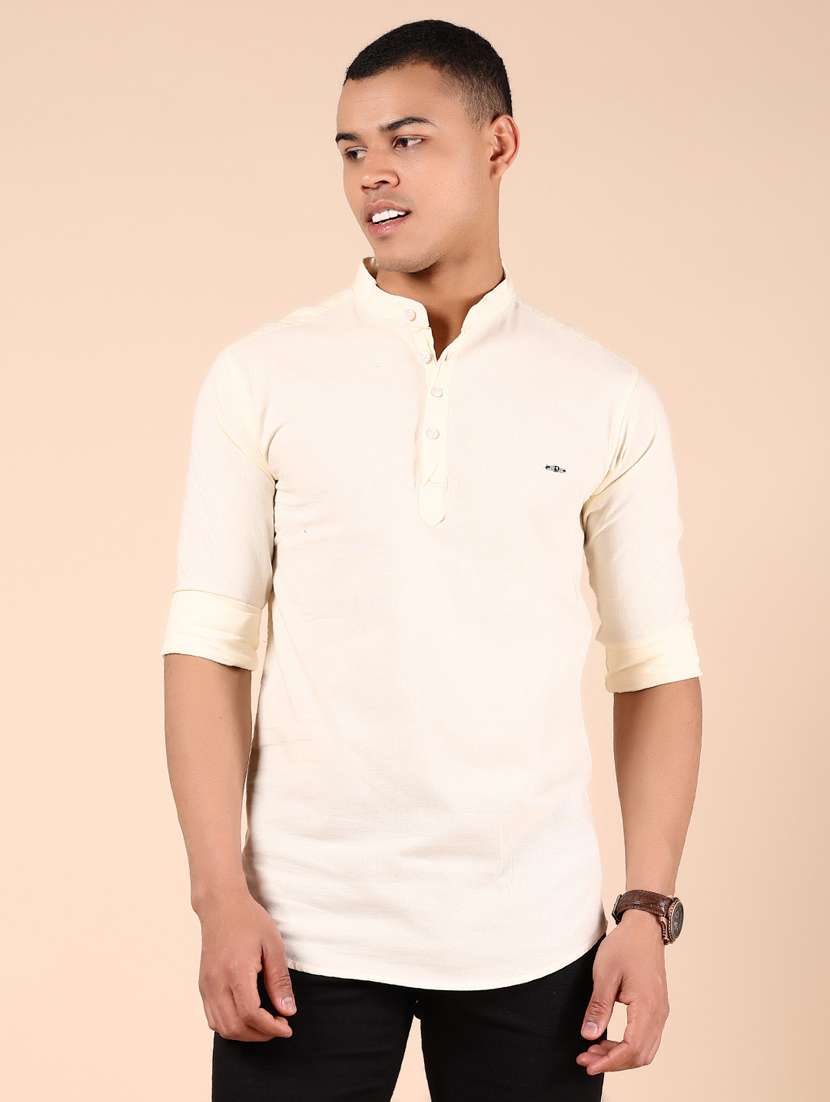men solid mandarin neck short kurta