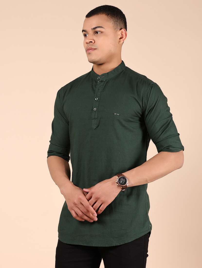 men solid mandarin neck short kurta - 21873464 -  Standard Image - 3