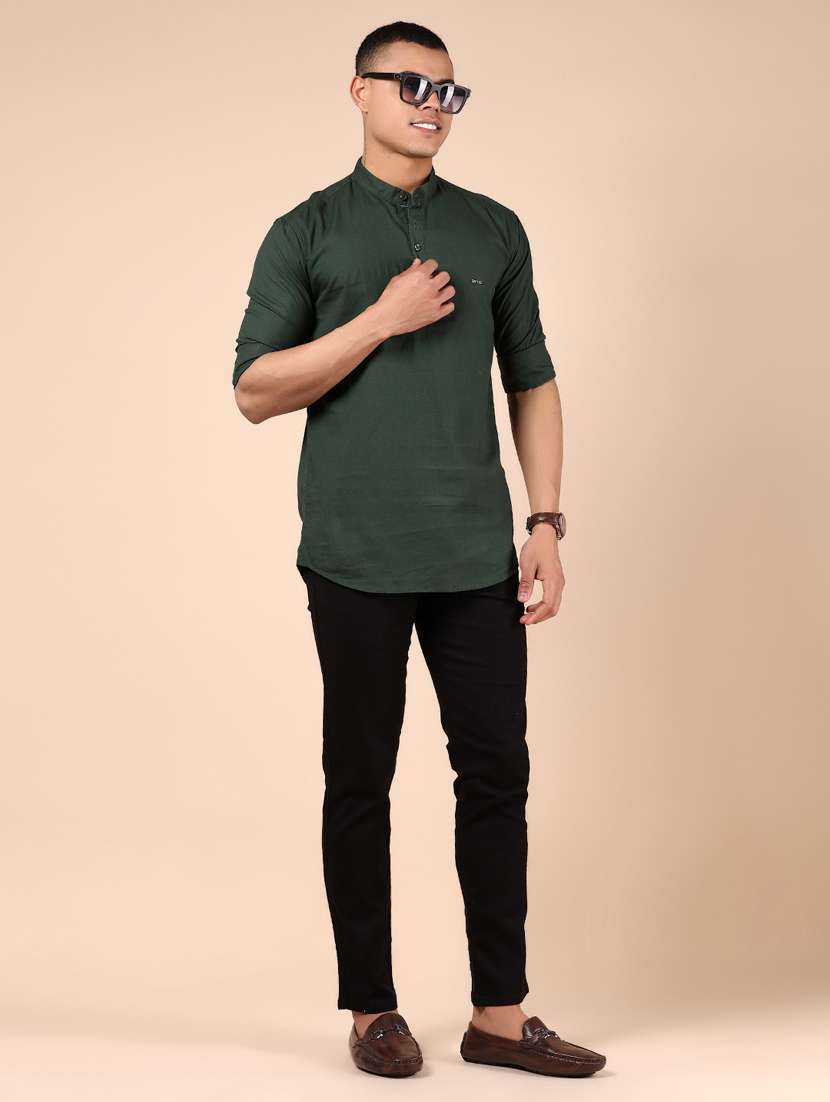 men solid mandarin neck short kurta - 21873464 -  Standard Image - 5