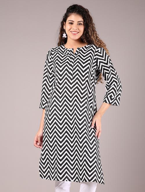 women chevron printed notch neck straight kurta - 21873466 -  Standard Image - 0