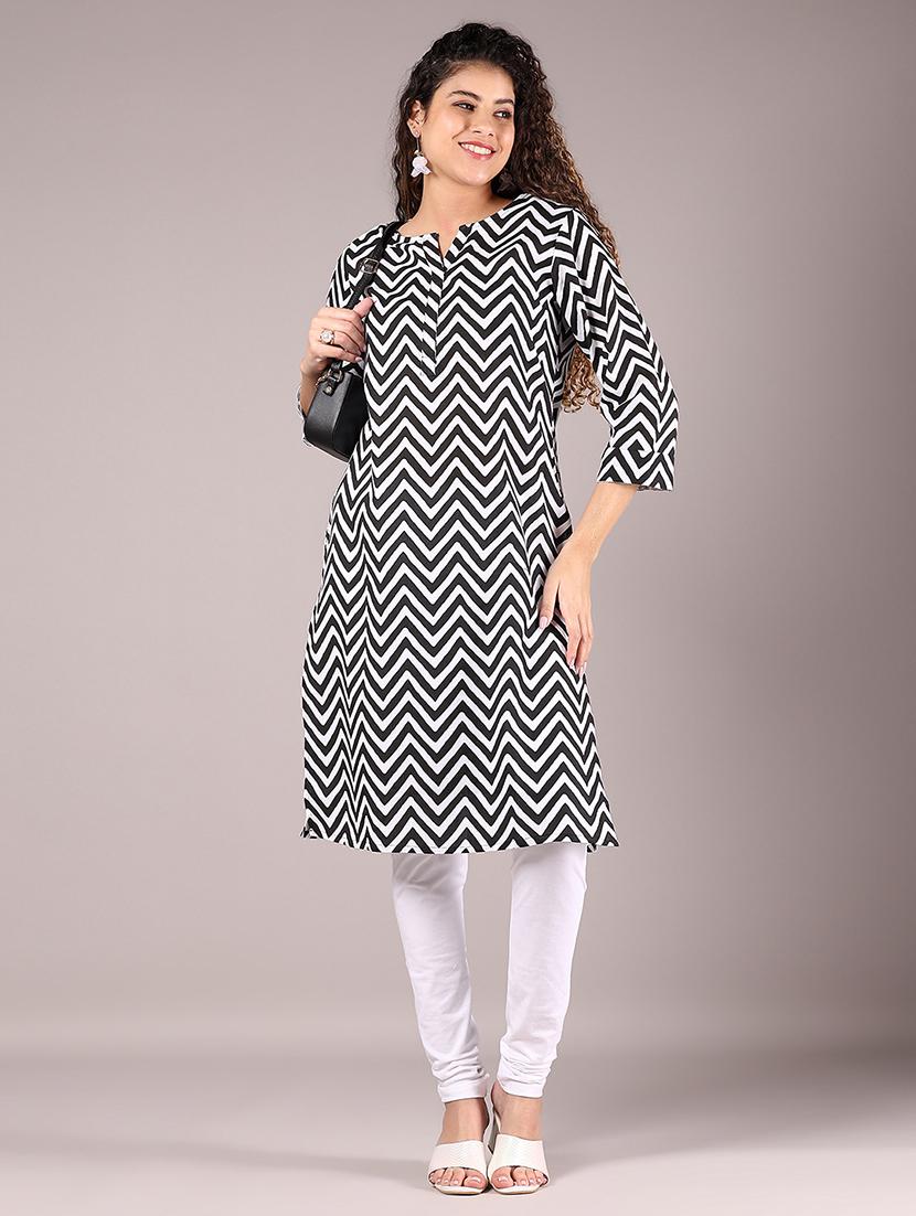 women chevron printed notch neck straight kurta - 21873466 - Standard Image - 5