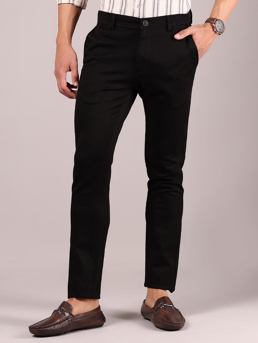 men solid md rise casual chinos 