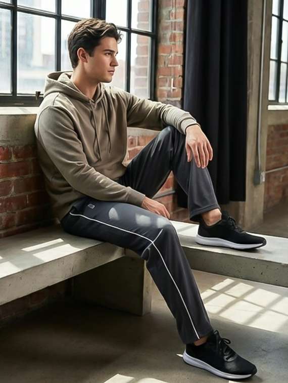 men solid mid rise full length track pant - 21873555 -  Standard Image - 3