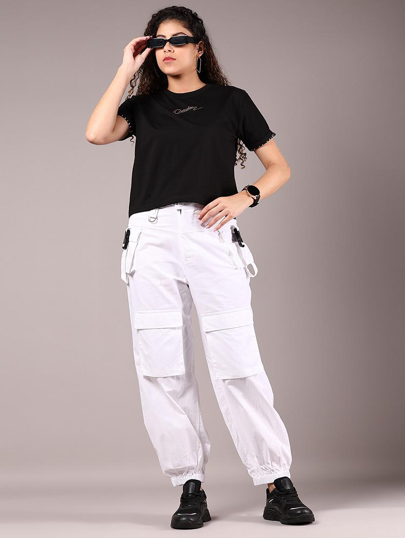 women white solid mid rise jogger - 21873584 - Standard Image - 5