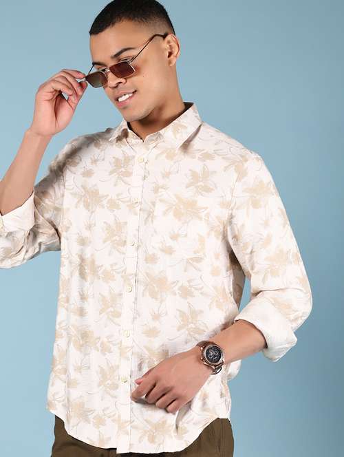 men printed collared long sleeve shirt - 21873587 - Standard Image - 0