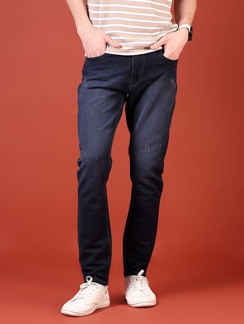 men washed mid rise full length jean
