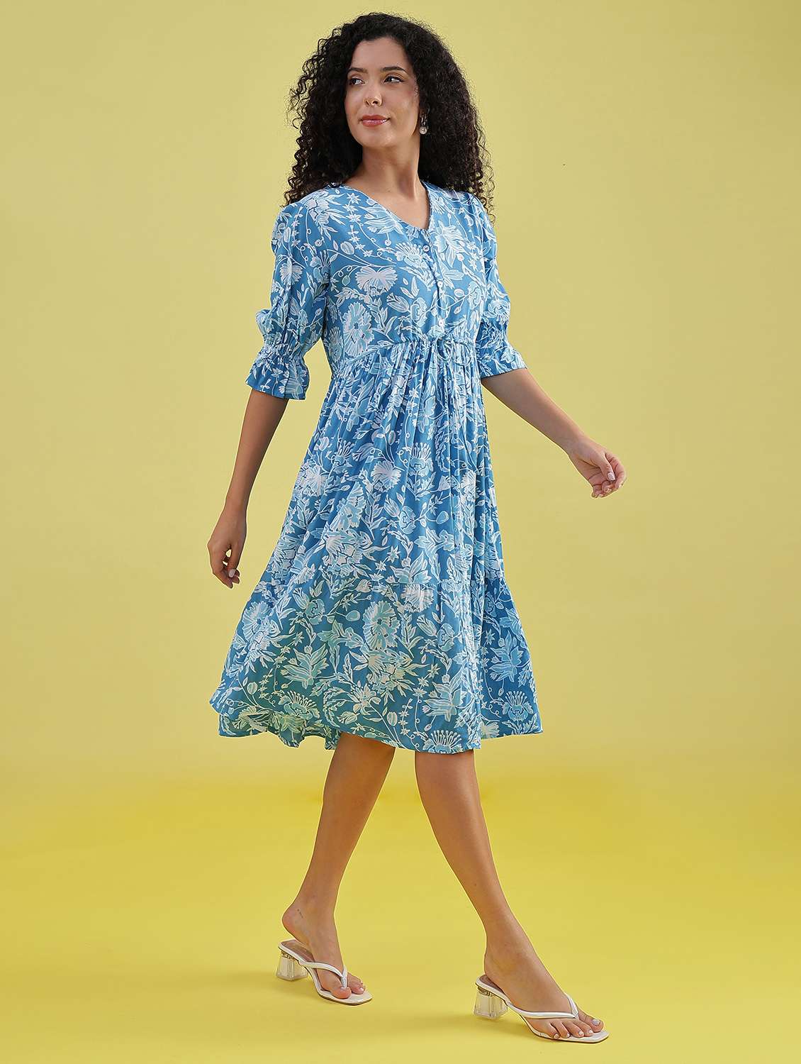 women floral v neck neck tiered dress - 21873689 - Standard Image - 3