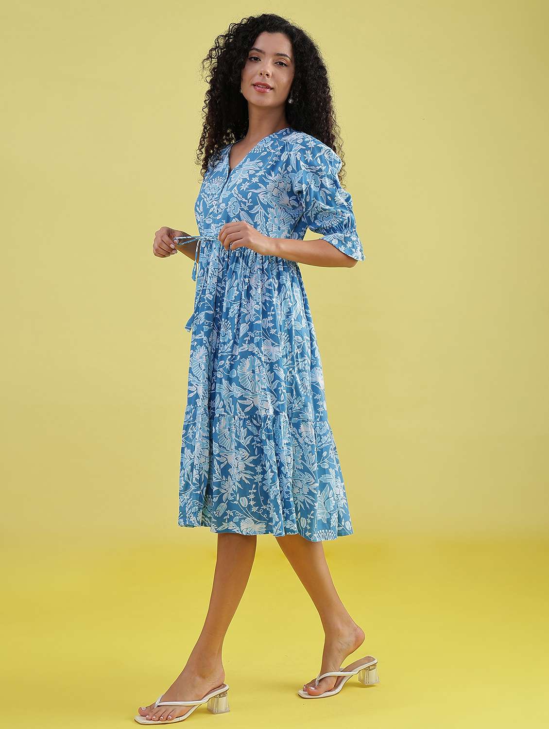 women floral v neck neck tiered dress - 21873689 - Standard Image - 5