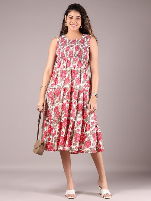 pink rayon tiered ethnic dress - 21873725 - Standard Image - 0