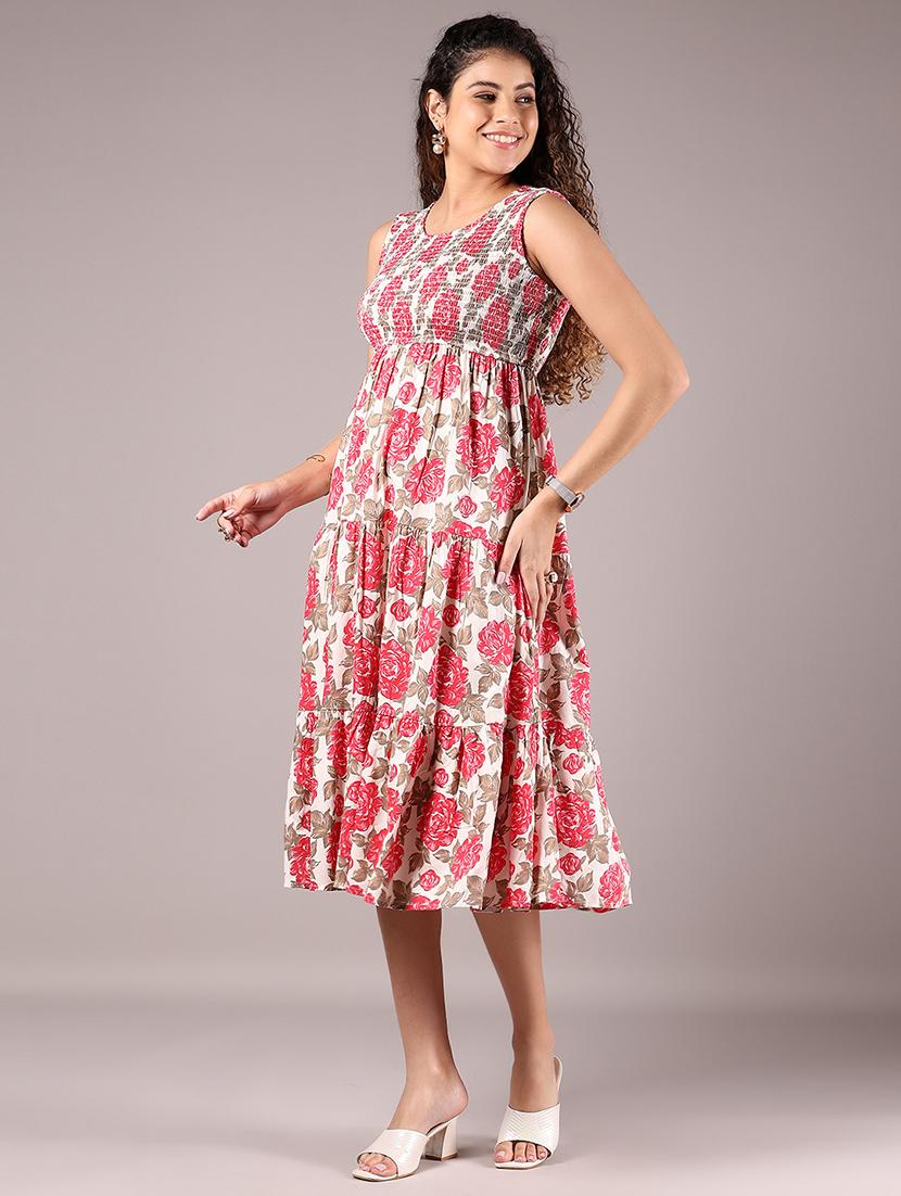 pink rayon tiered ethnic dress - 21873725 - Standard Image - 3