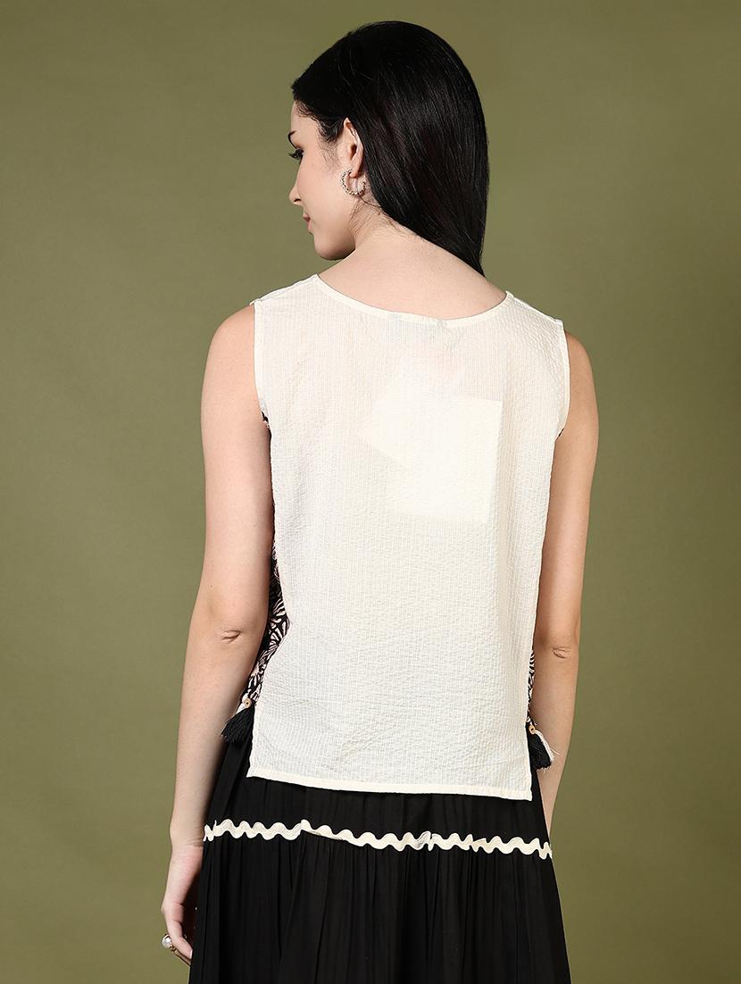 women off white printed sleeveless regular top - 21873742 - Standard Image - 3