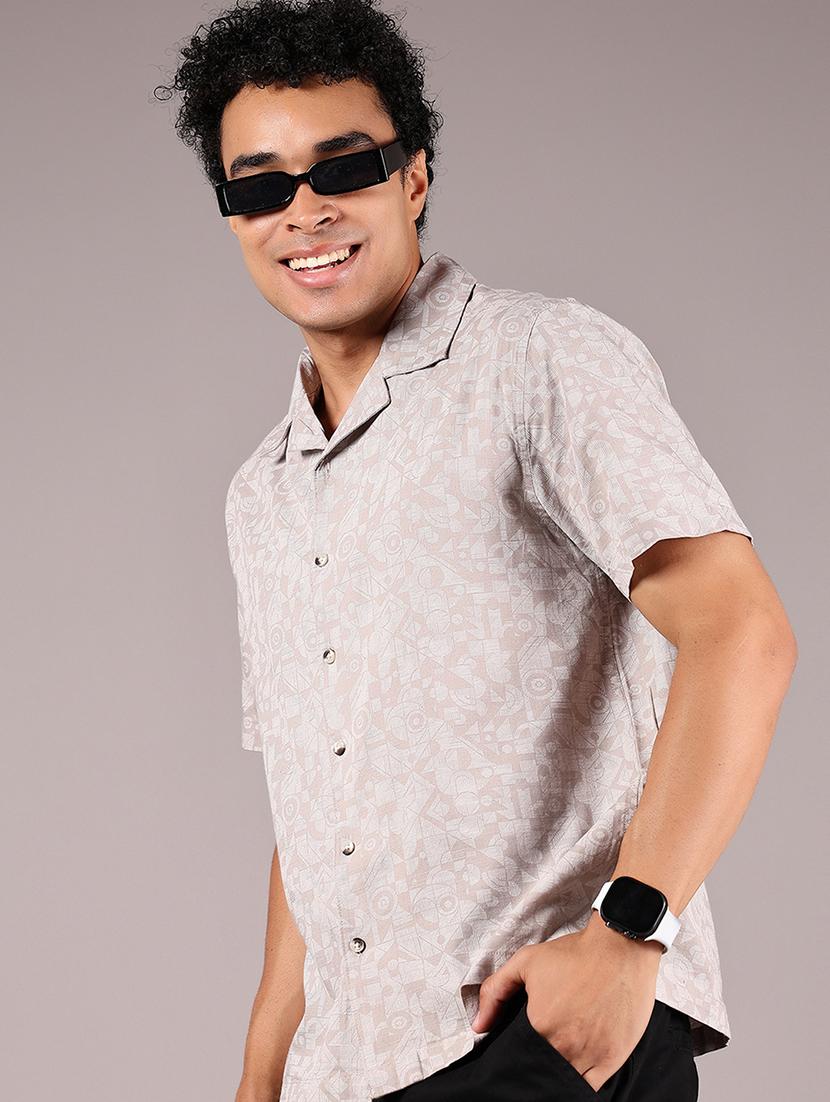men textured cuban collaerd short sleeve shirt - 21873765 - Zoom Image - 0