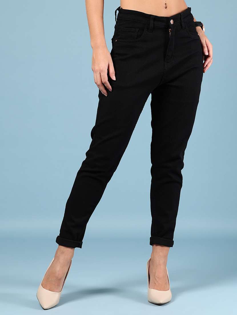 women black solid mid rise ankle length jeans