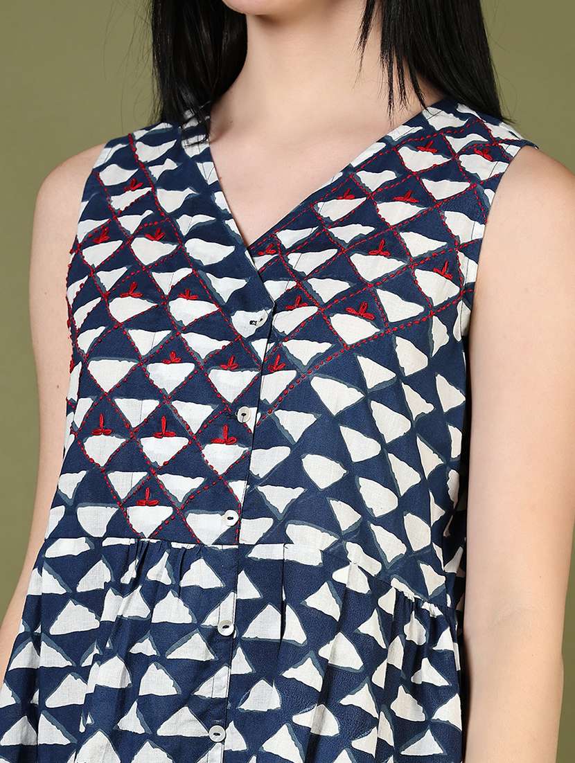 women printed sleeveless fit & flare ethnic dress - 21873781 - Standard Image - 5